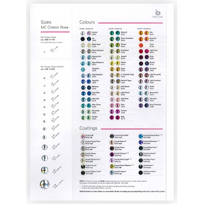 Preciosa Rhinestones Color Chart